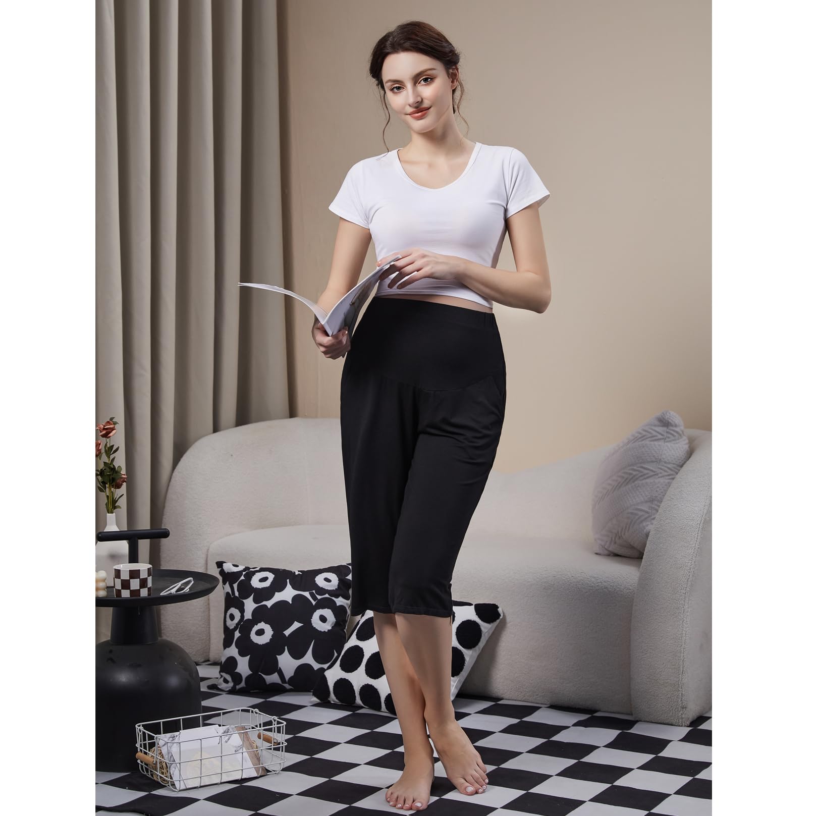 COLOMI Short de maternité pour Femmes Modal Doux Joggers Pantalon de Salon Femmes Shorts de maternité Pyjama Pantalon de grossesse