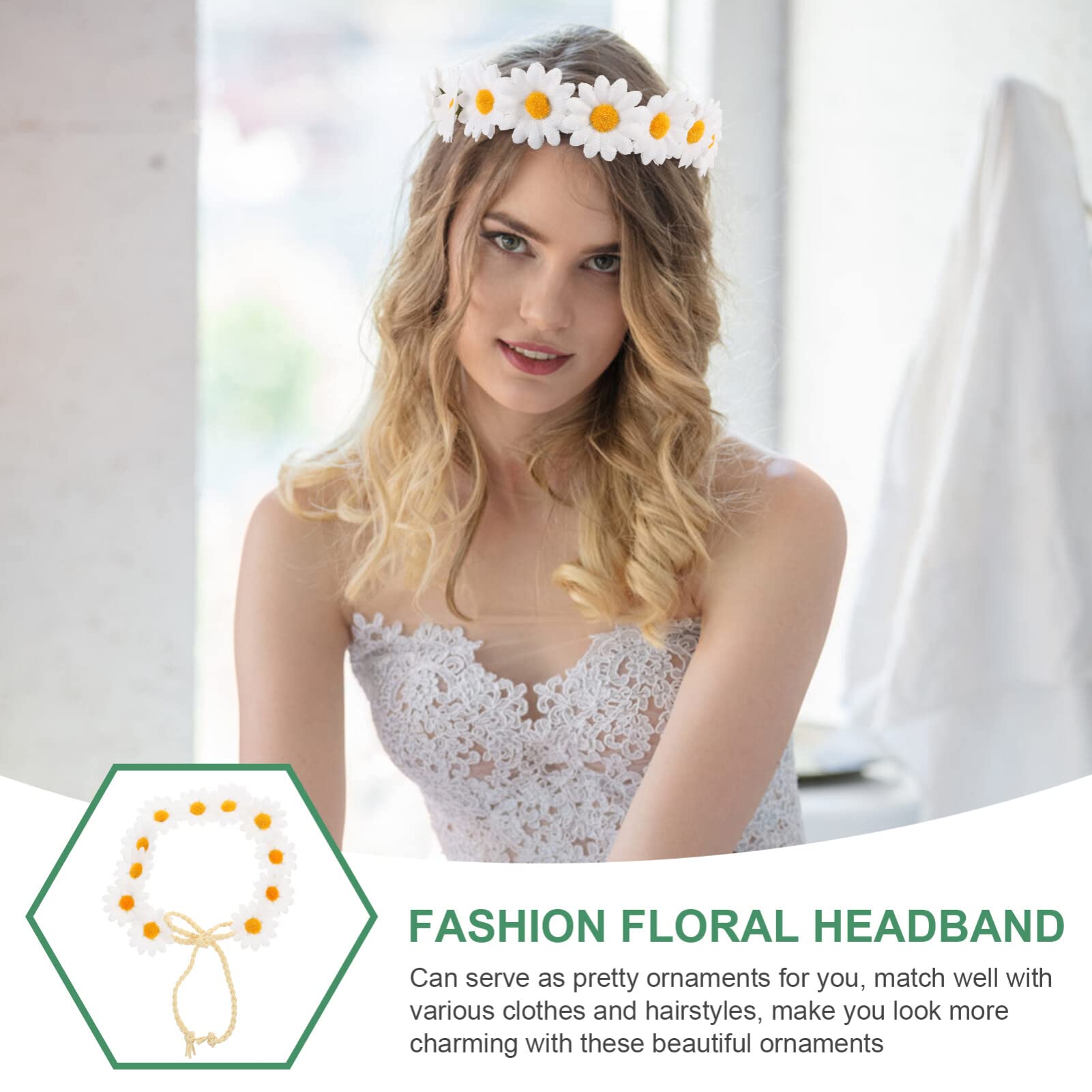 FRCOLOR Tocado De De Flores Para Boda De Pelo De Girasol Banda Para El Pelo Del Festival Diadema Floral De Margarita De Flores De Margarita Guirnalda De