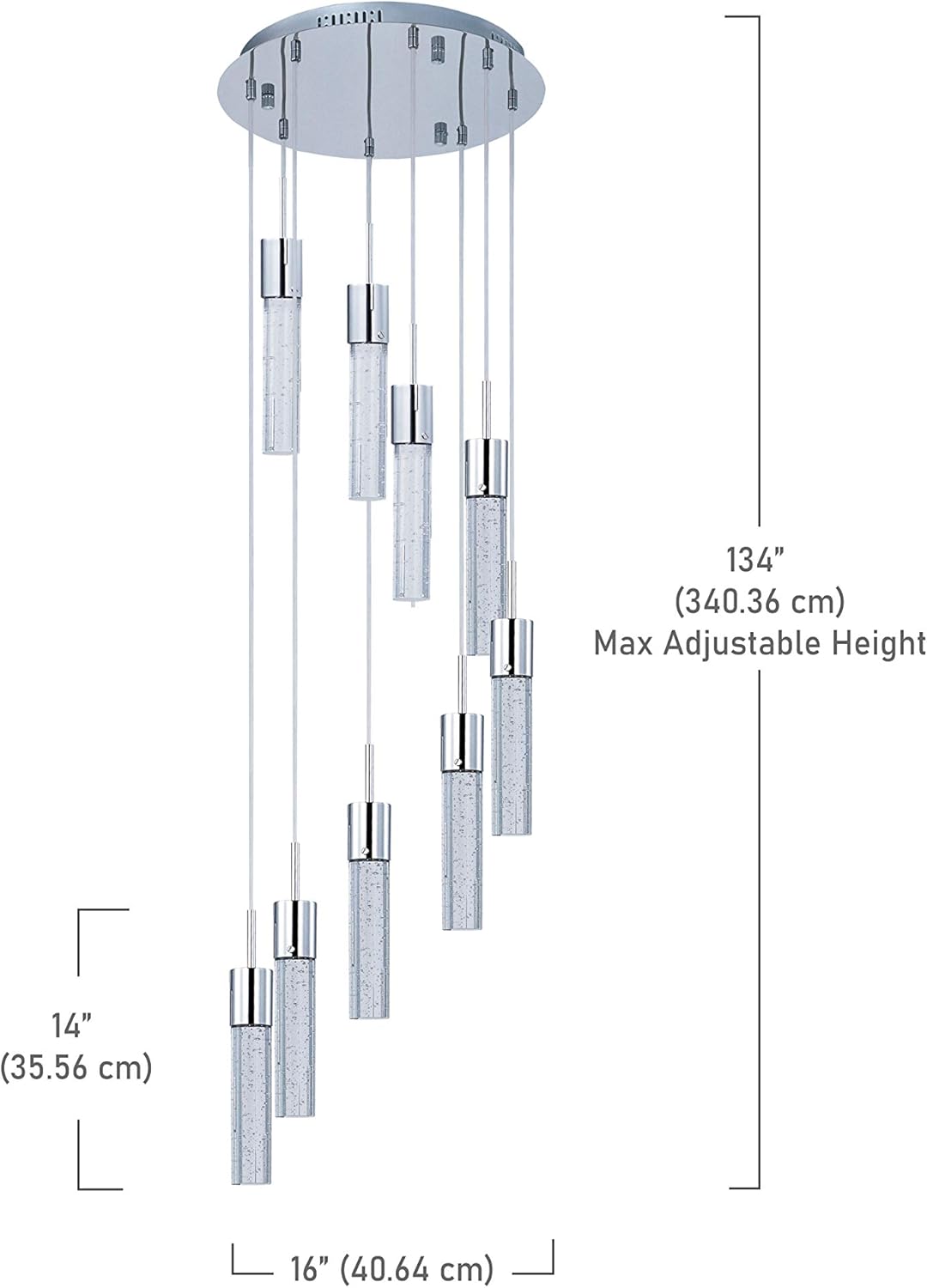 Exсluѕіvе Dіѕсоunt 🔥 ET2 E22779-91PC Fizz IV Bubble Glass Cylinder LED Round Pendant Ceiling Lighting, 9-Light 67.5 Watts, Chrome