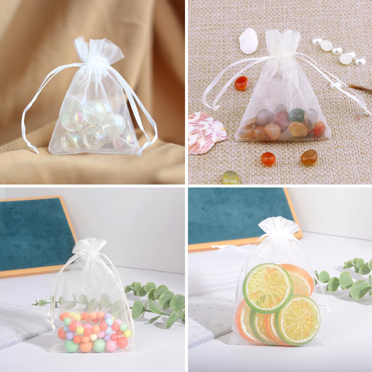 vaolmlop 100 Bolsas De Regalo De Organza,7 X 9 cm,Bolsitas Regalo,Color Blanco,Para Joyas,Festivales,Bodas Favores Y Dulce