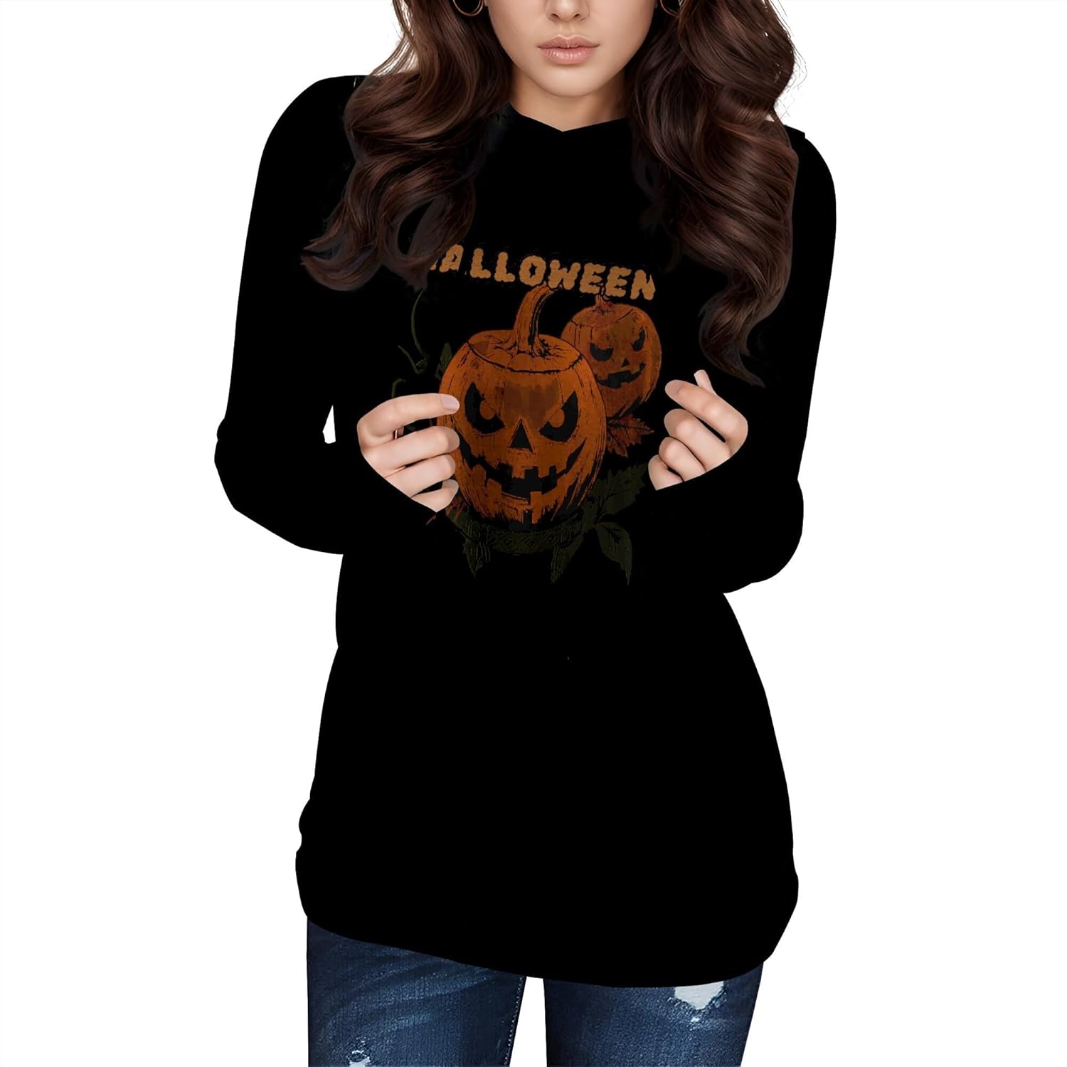 Halloween Sweatshirts For Women Long Sleeve Spooky Graphic Sweatshirts Pumpkin Pull...