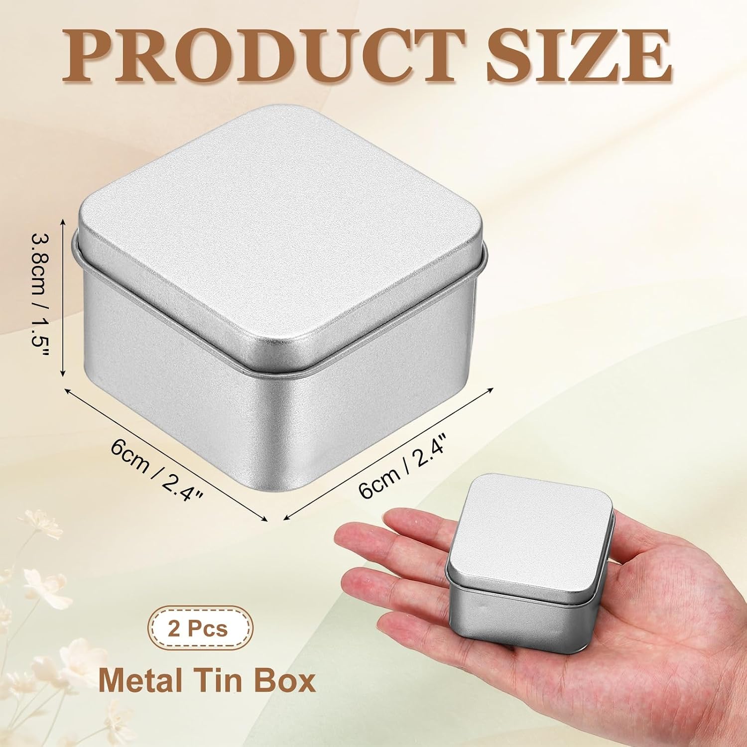 uxcell 2Pcs Metal Tin Box, 2.4x1.5 Square Empty Tinplate Containers with Lid Portable Storage Box Candy Jars for Valentine's Day, Candle Jewelry Craft Storage Home Organizer, Silver image 2