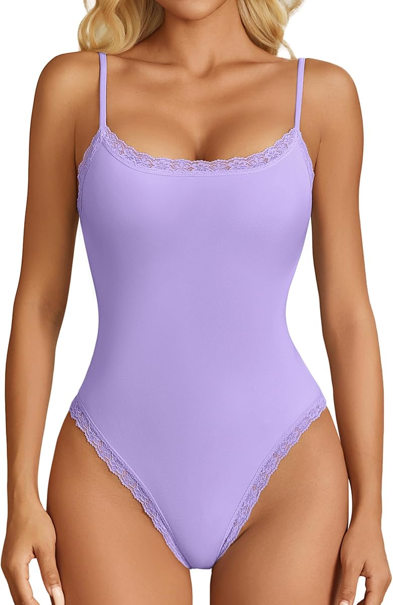 Avidlove Women Square Neck Lace Bodysuit Sleeveless Spaghetti Strap Tank Top Body Suits