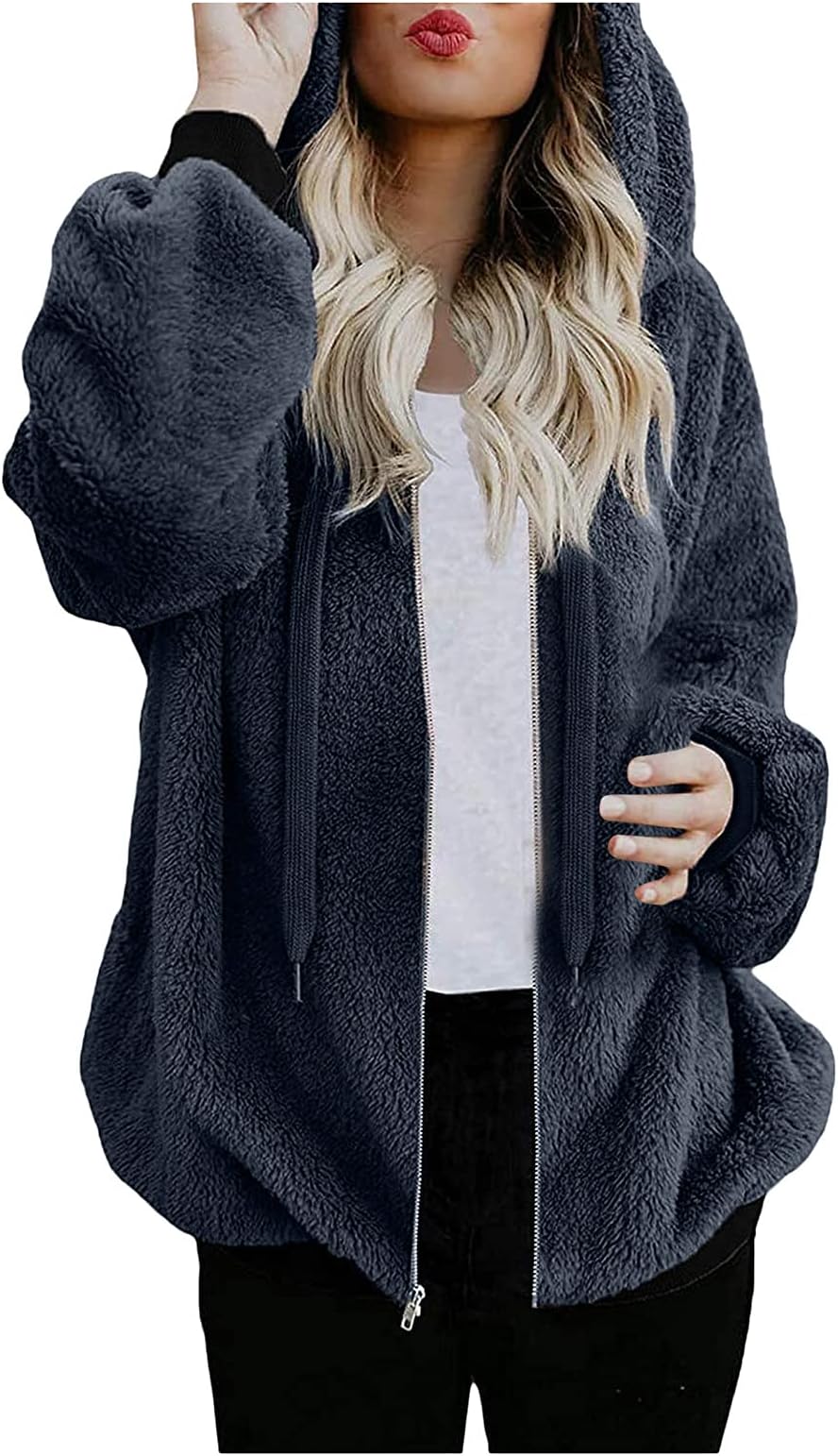 PianshanziWomen's Hoodie Lightweight Oversize Plush Jumper Hoodie Coat Casual Simplicity Transition Jacket Long Sleeve Winter Coat Warm Cardigan Hooded Jacket with Pockets Winter Jacket