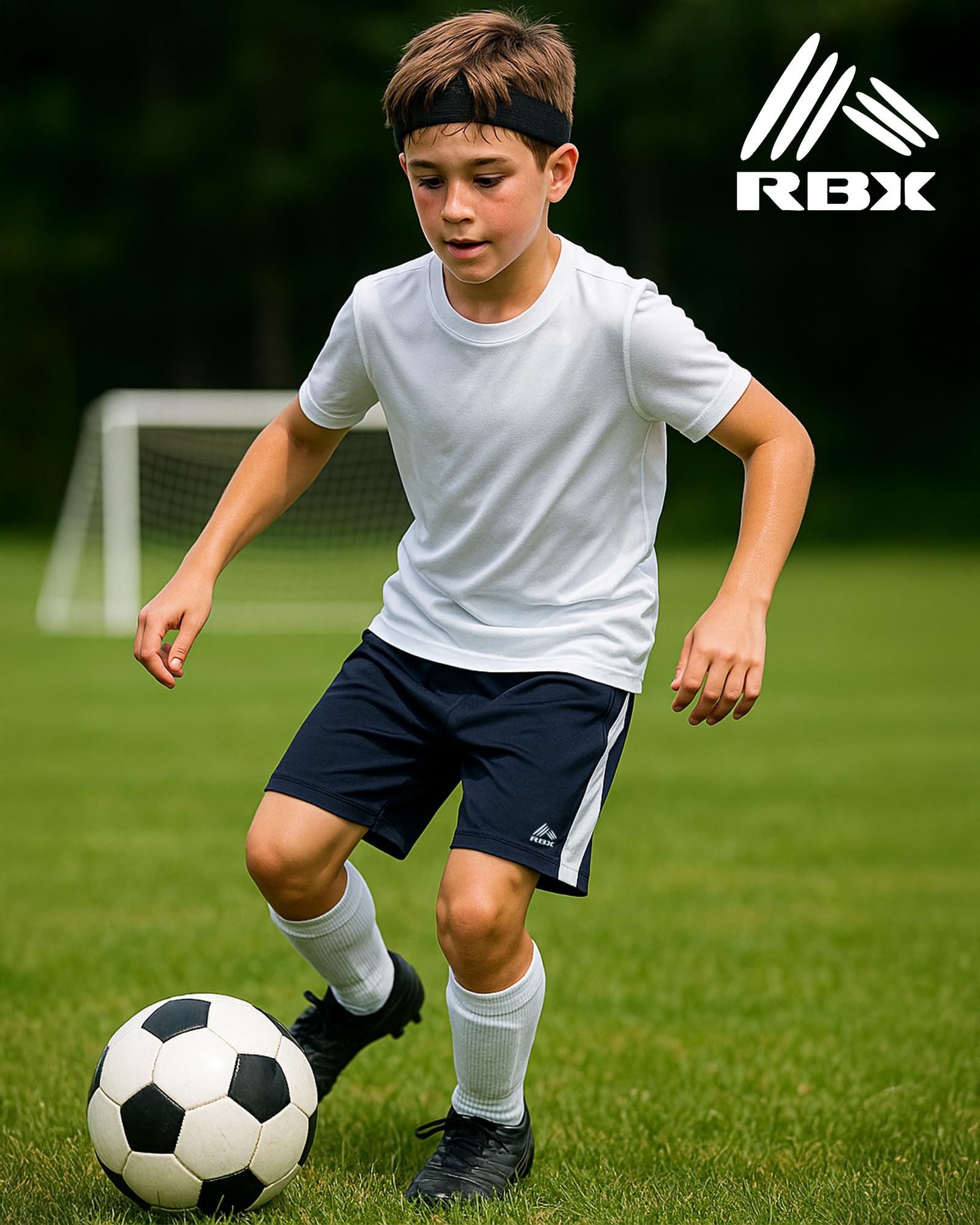 RBX Lot de 4 shorts de sport pour garçons en maille polaire pour la course, la gym, le basket-ball et le sport (tailles : 8 à 16)