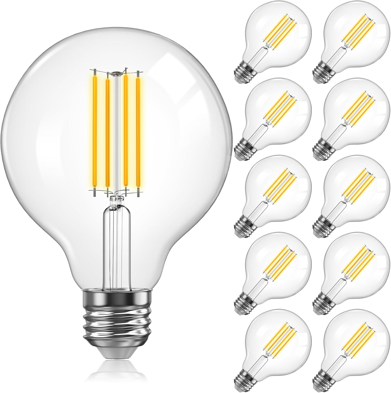 TJOY 10 Pack G25 Globe Light Bulbs, LED Edison Vanity Light Bulbs, Dimmable, 2700K Warm White, 500 Lumens, 5.5W=60W, CRI80, Clear Vintage Filament Globe, E26 Base for Vanity