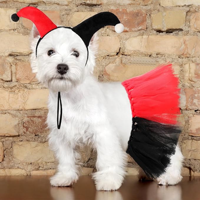 Disfraz de Payaso para Perro Halloween Huhumy 2 Piezas Negro y Rojo miniatura 6