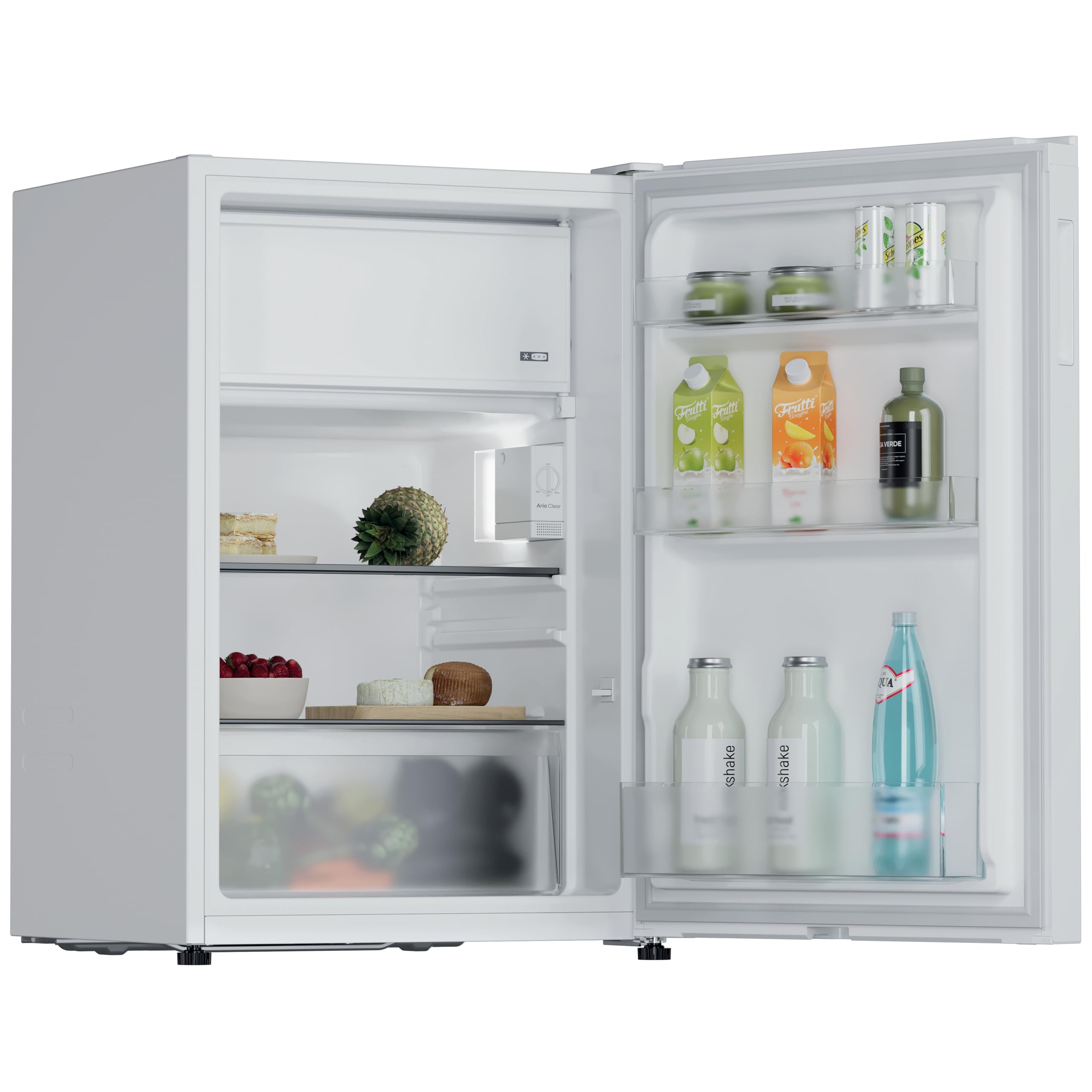 Candy CNOQ2S58EW, mini frigorifero con congelatore, larghezza 54,5 x 85 cm, 129 l, 2 ripiani, 3 balconi, 1 cassetto, controllo meccanico della temperatura, illuminazione a LED, altezza regolabile, 37