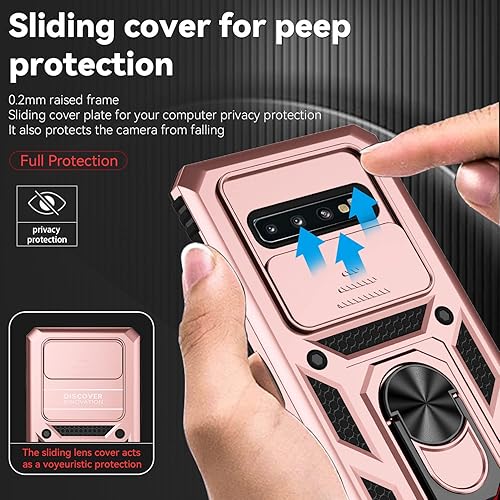 Miniatura 4 de Funda para Samsung Galaxy S10 Plus con cubierta para lente de cámara, protector de pantalla HD, soporte de anillo magnético probado contra caídas de