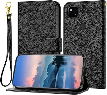 IVY [Solid Color][Kickstand Flip][Hand Strap][PU Leather] - Wallet Case for Google Pixel 4a Case - Black