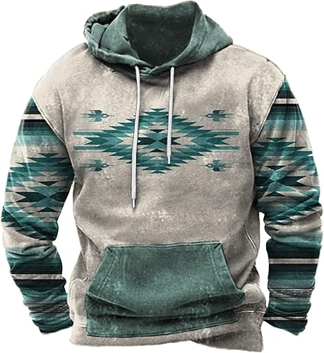 EELHOE Men's Western Print Vintage Hoodie Vintage Long Sleeve Hooded Sweatshirts Cowboy Style Hooded Pullover Shirt