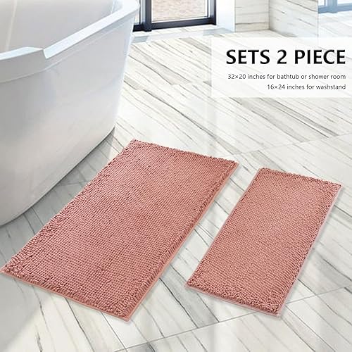 Miniatura 2 de BOANKODU Juego de 2 alfombras de baño de felpilla extrasuave absorbente, alfombra de baño con parte inferior antideslizante de PVC resistente,