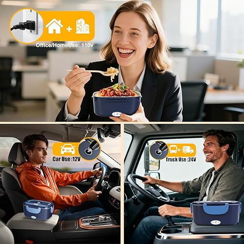 Miniatura 3 de Fiambrera eléctrica para adultos, calentamiento rápido de 80 W, 12 V24 V110 V, recipientes dobles de acero inoxidable, portátil para automóvil,