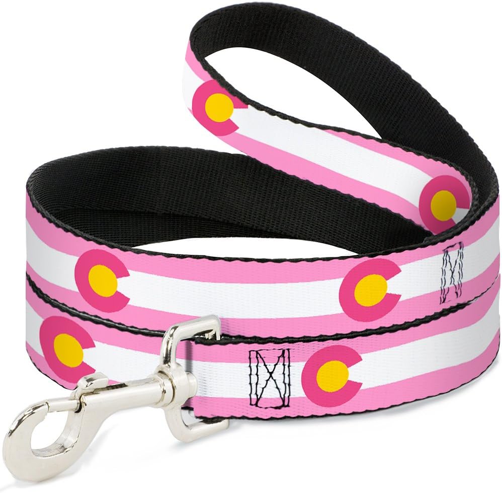 Dog Leash Colorado Flags5 Repeat Light Pink White Pink Yellow 4 Feet Long 1.5 Inch Wide