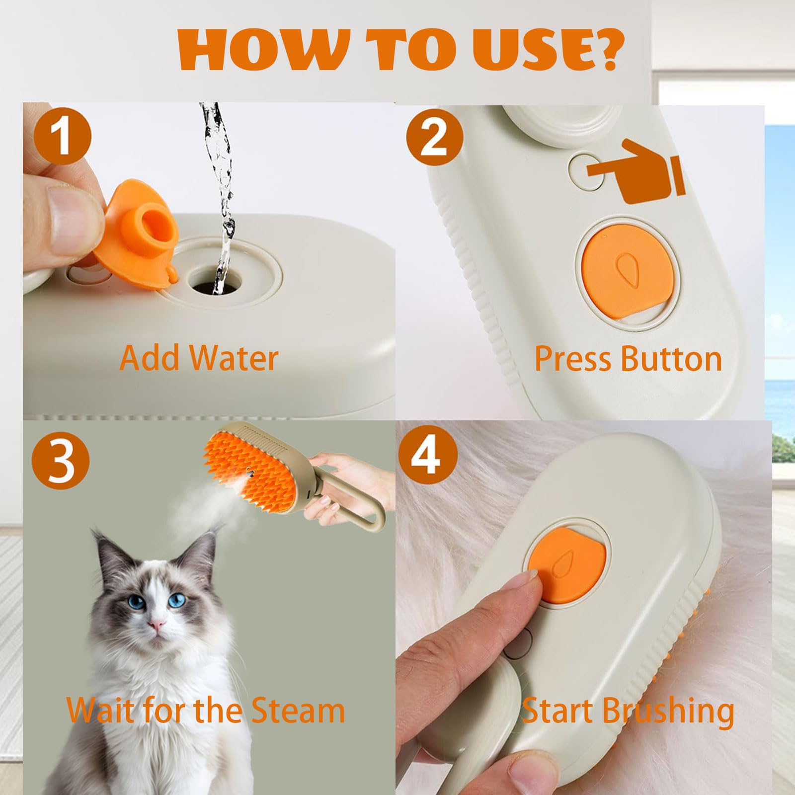 Cepillo de vapor para gatos, 3 en 1, cepillo de vapor autolimpiante para eliminar el pelo enredado y suelto, cepillo de vapor para gatos y perros para masajes