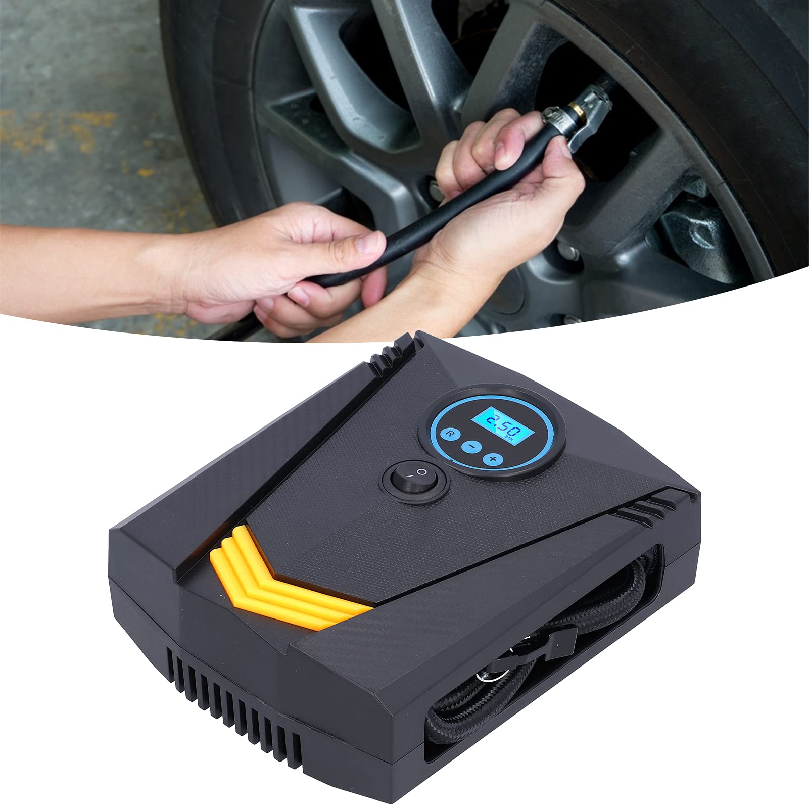 Compressore Gonfia Pneumatici 120W con Display Digitale e Luce LED Gonfiatore Portatile Automatico per Auto Bicicletta e Moto 12V