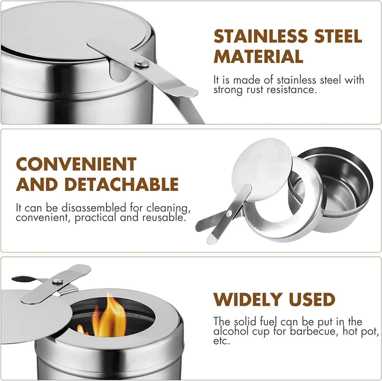 12 Pièces Récipient pour Pâte à Brûler, Récipient pour Pate Combustible Fondue, Accessoires pour Buffet -Cuiseur à Alcool en INOX pour Hotpot, Drypot, Poisson Grillé