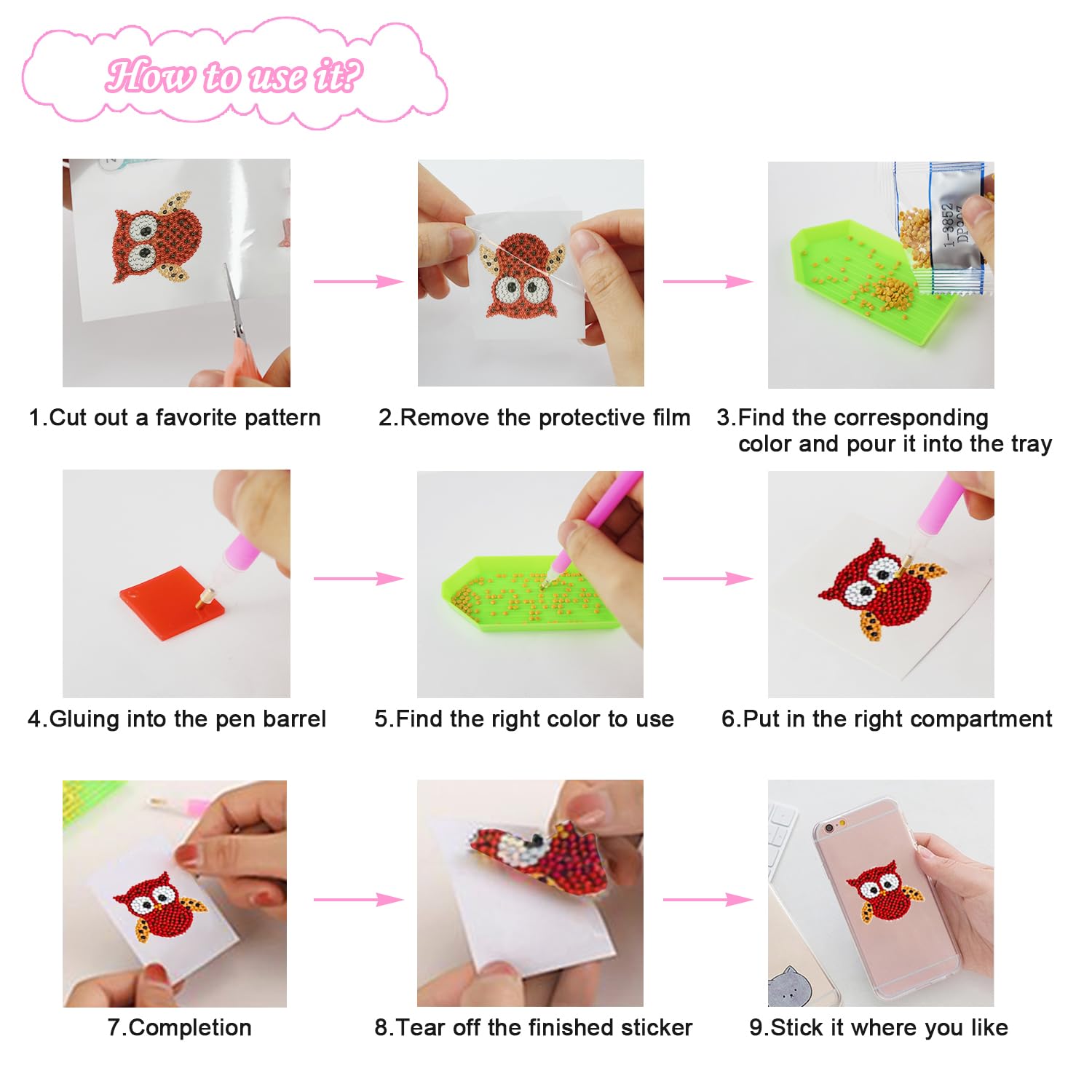 Diamond Painting Kit Enfant, 12 Pièces Peinture Diamant Autocollant Diamond Painting Kit Enfant, 12 Pièces Peinture Diamant Autocollant