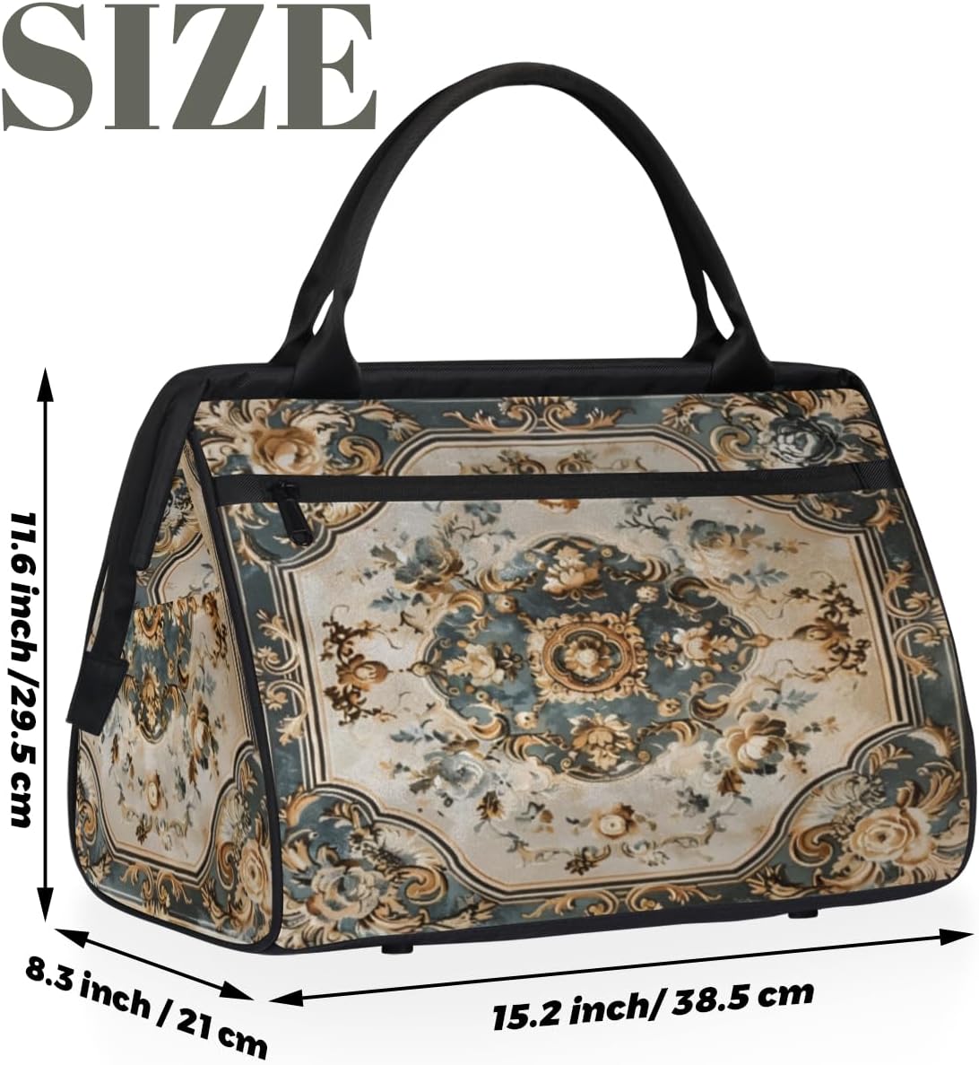 Duffel Bags Gym Bag for Women Men, Travel Duffel Bag with Trolley Sleeve, Waterproof Sports Gym Bag Weekender Overnight Bag Carry On Tote Bag for Gym Travel Sport, Tile Flowers Ornament Pattern - Image 2