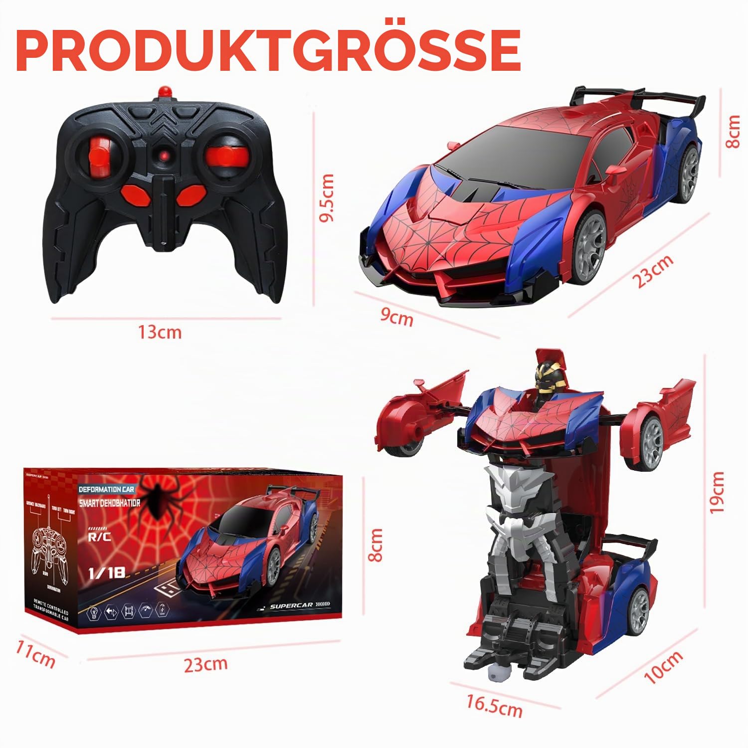 Ferngesteuertes Auto RC Transform Spielzeug ab 4 5 6 7 8 9 Jahre Junge Mädchen, 2.4G 360° Drehung 2 in 1 Roboter & Remote Control Car mit Fernbedienung Geburtstag Geschenk Kinder Spielzeugauto