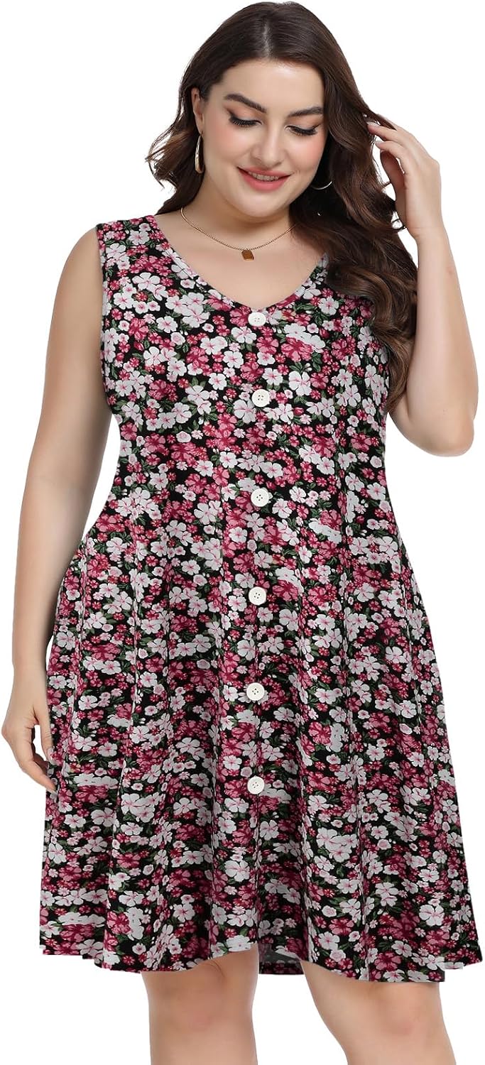 ZENNILO Women's Casual Dresses Tshirt Dresses Plus Size Summer Dresses V Neck Beach Cover Up Sundress with Pockets - Image 2