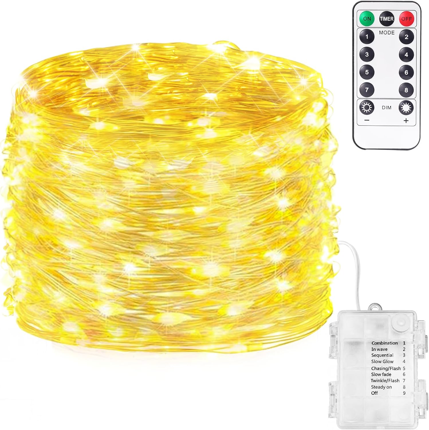 Fairy Light 66FT 200 LED String Lights with Remote, Battery Operated Firefly Lights 8 Modes Copper Wire Lights LED Fairy Light for Indoor Outdoor Wedding Dorm Parties -Warm White Warm White 66ft200led