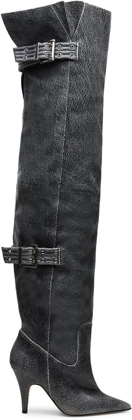 DOEYG Vintage over the Knee Boots for Women Pointed Toe Stiletto Thigh High Boots Dressy Sexy Wide Calf Boot with Buckle Details