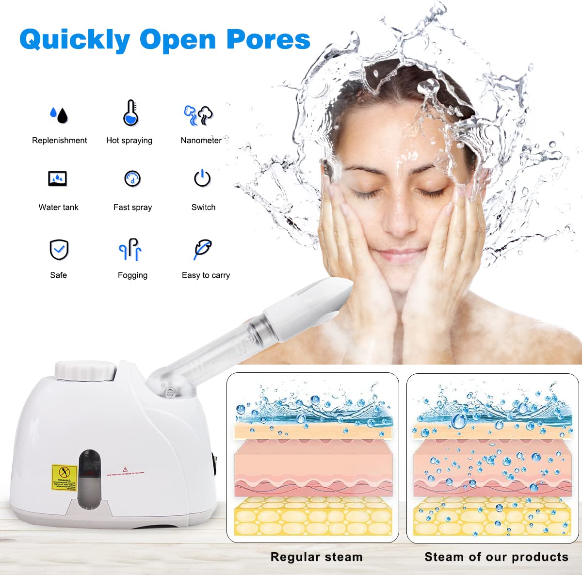 Facial Mist Steamer,YOKYAK Facial Steamers with 360° Rotatable Sprayer, Face Steamer for Facial Deep Cleaning, Hot Mist Humidifier Steamer for Face Spa Sinuses Moisturizing, Homeuse or Salon