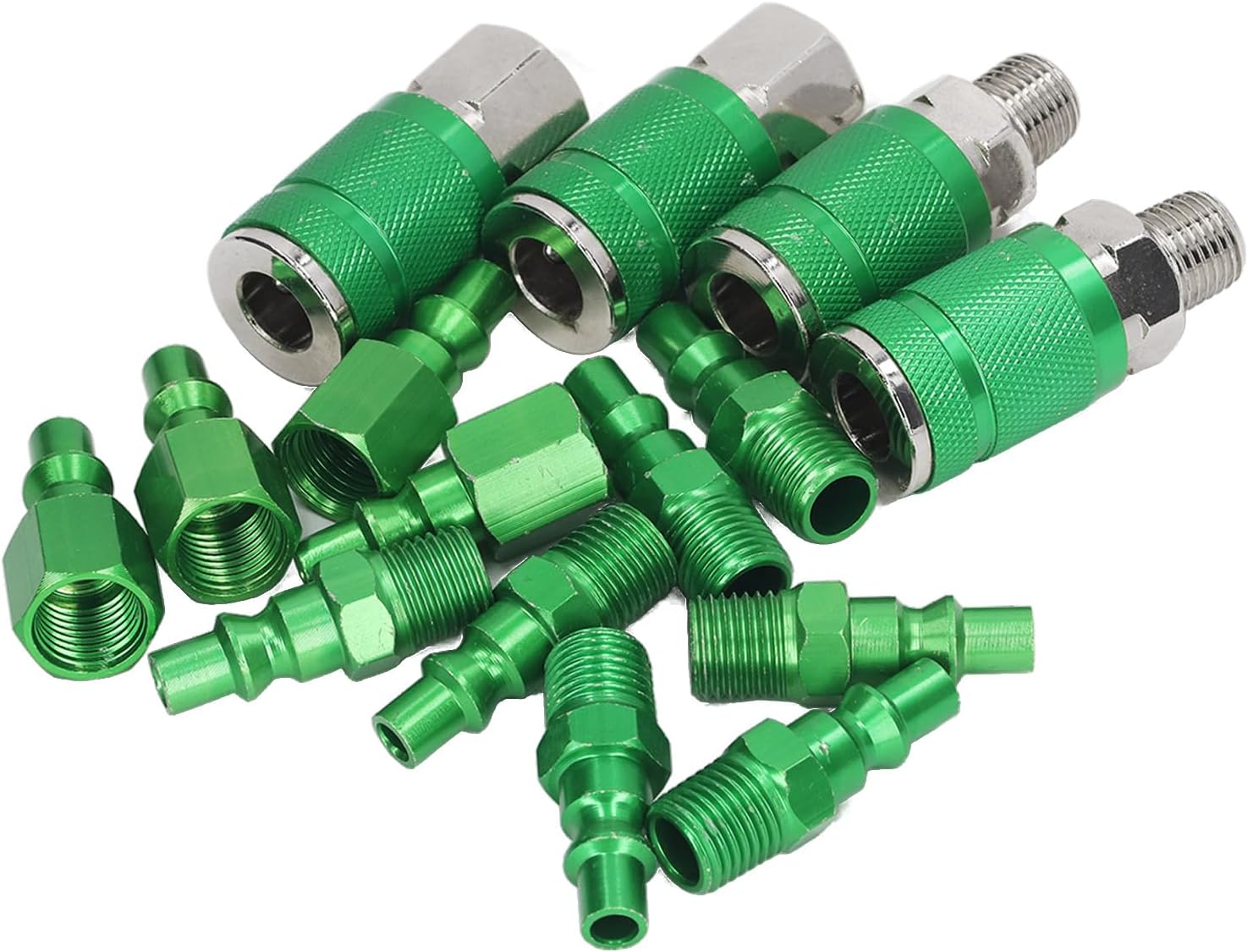 1/4in NPT Air Coupler and Plug Kit, Aluminum Alloy 4Pcs Universal Air Coupler and 10Pcs IM Plug Kit 1/4in NPT ARO Air Hose Fittings Set for Repair Shop Construction Site Garage