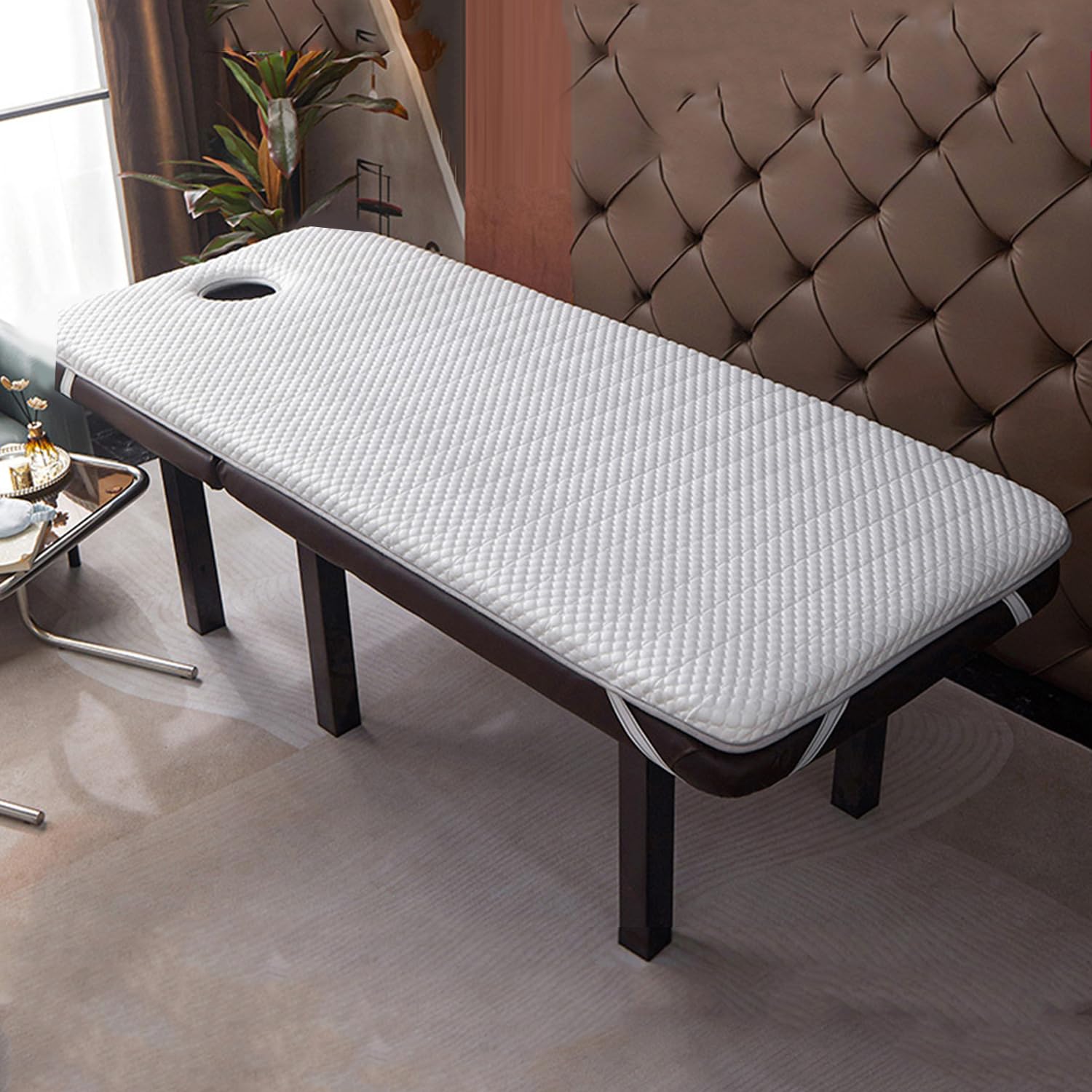 LXJDDLD Non-Slip Memory Foam Mattress Topper for Massage Table,Solid Color SPA Bed Mattress Pad,Beauty Spa Bed Mattress with Breath Hole,Trapezoidal Head,White2 T,60x180cm 2cm