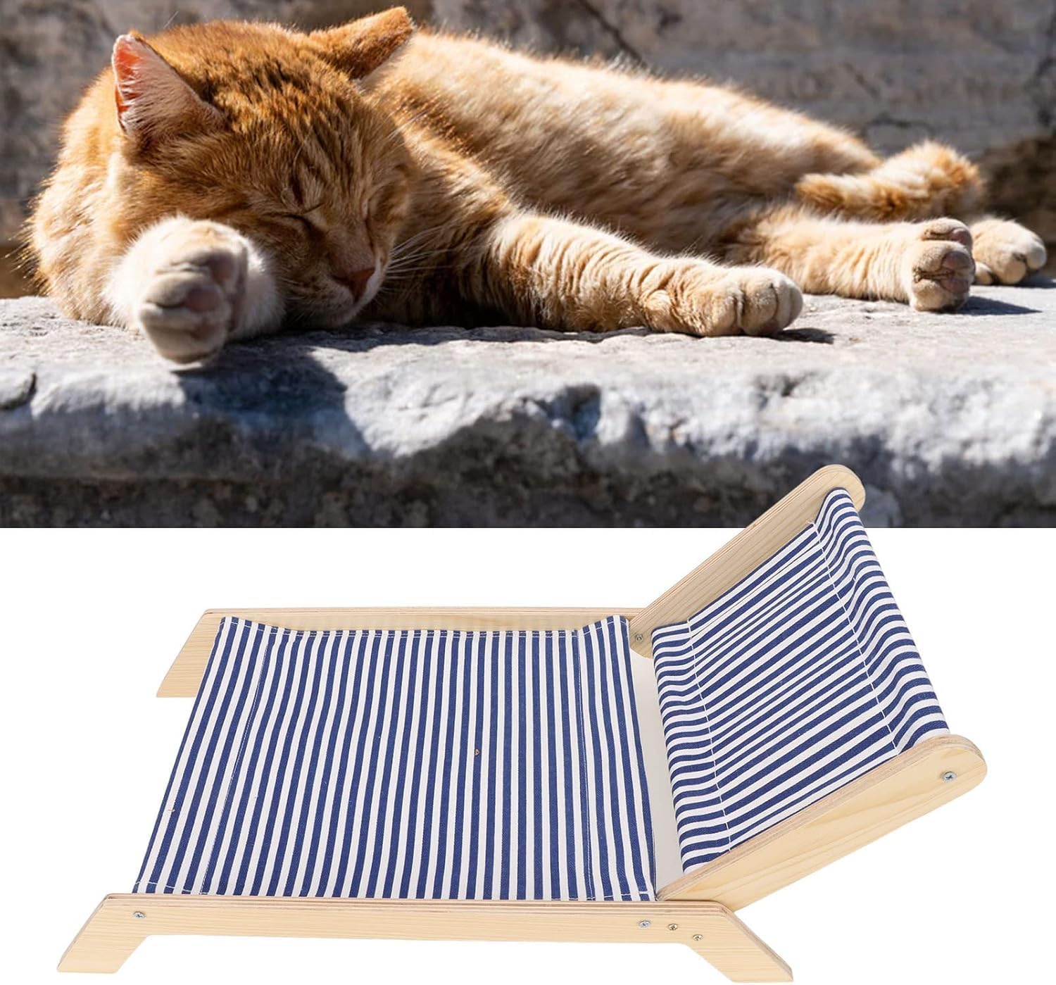 Cat Hammock Prevents Swaying Increased Ventilated Cat Bed with a Scratching Post for All Weather Conditions (Beach Lounge Chair)