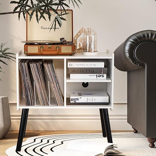 Miniatura 5 de Soporte para tocadiscos, mesa de tocadiscos de mediados de siglo con almacenamiento para hasta 150 álbumes, gabinete de discos de vinilo con
