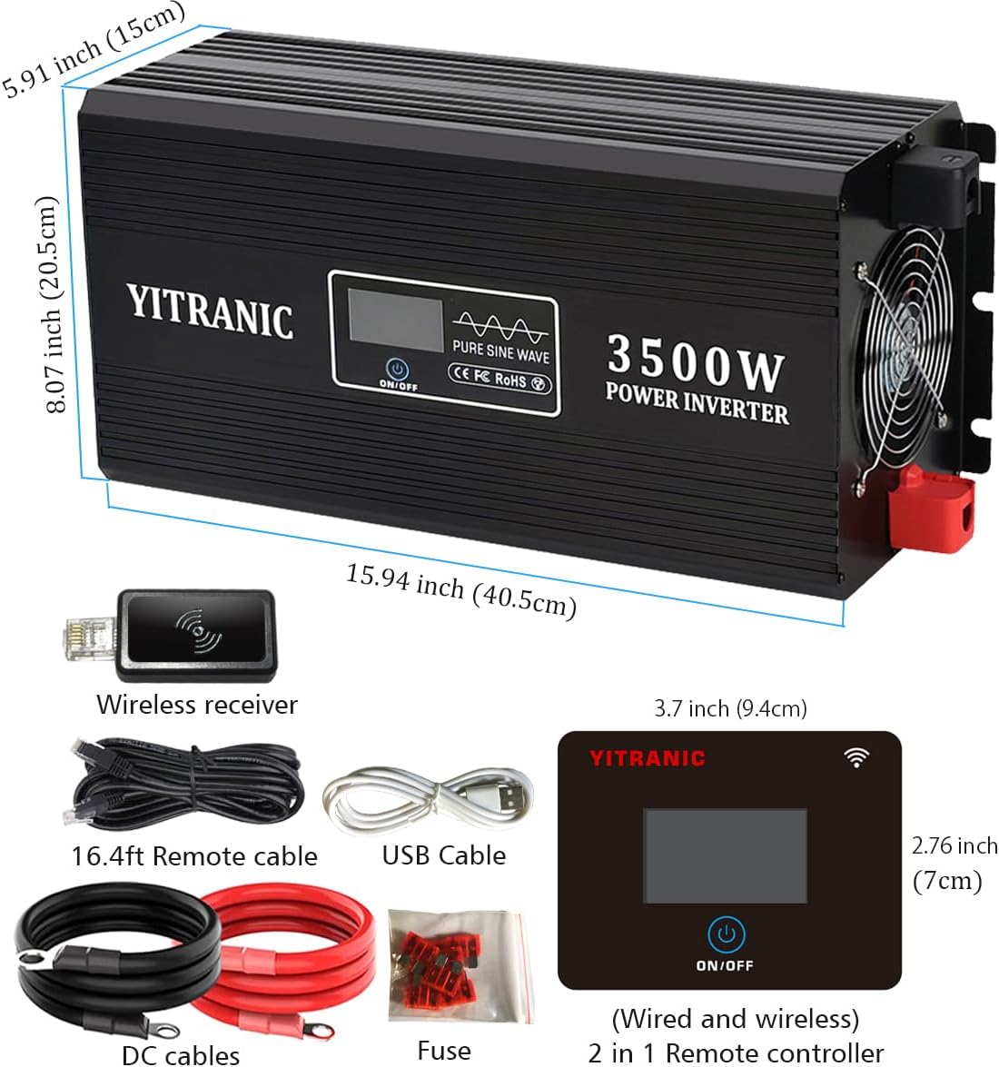3500W Pure Sine Wave Inverter DC 12V to AC 120V Upgraded 3000 watt Inverter