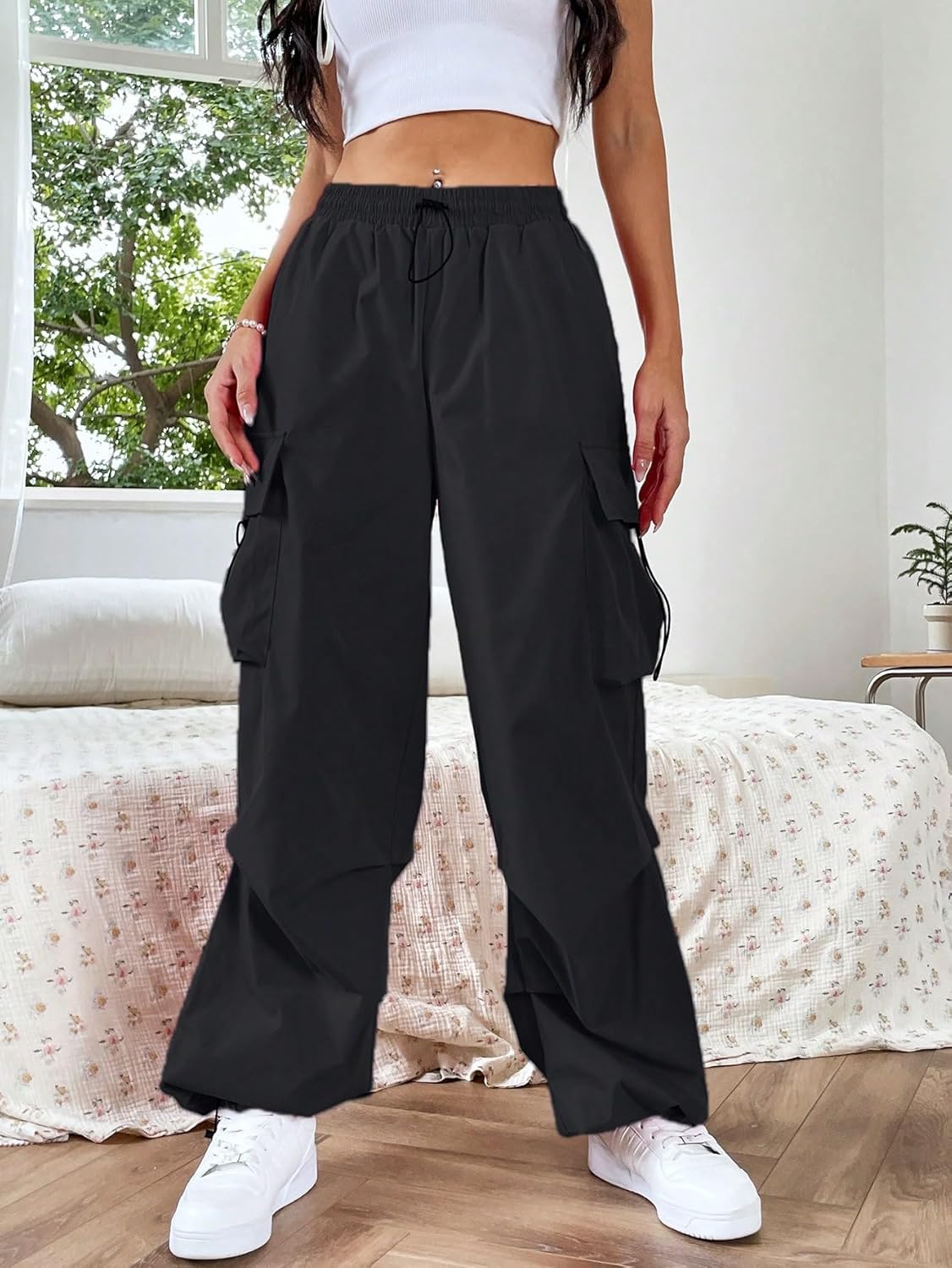 SHENHE Women's Baggy Loose Cargo Pants Drawstring Waist Joggers Long Trousers - Image 5