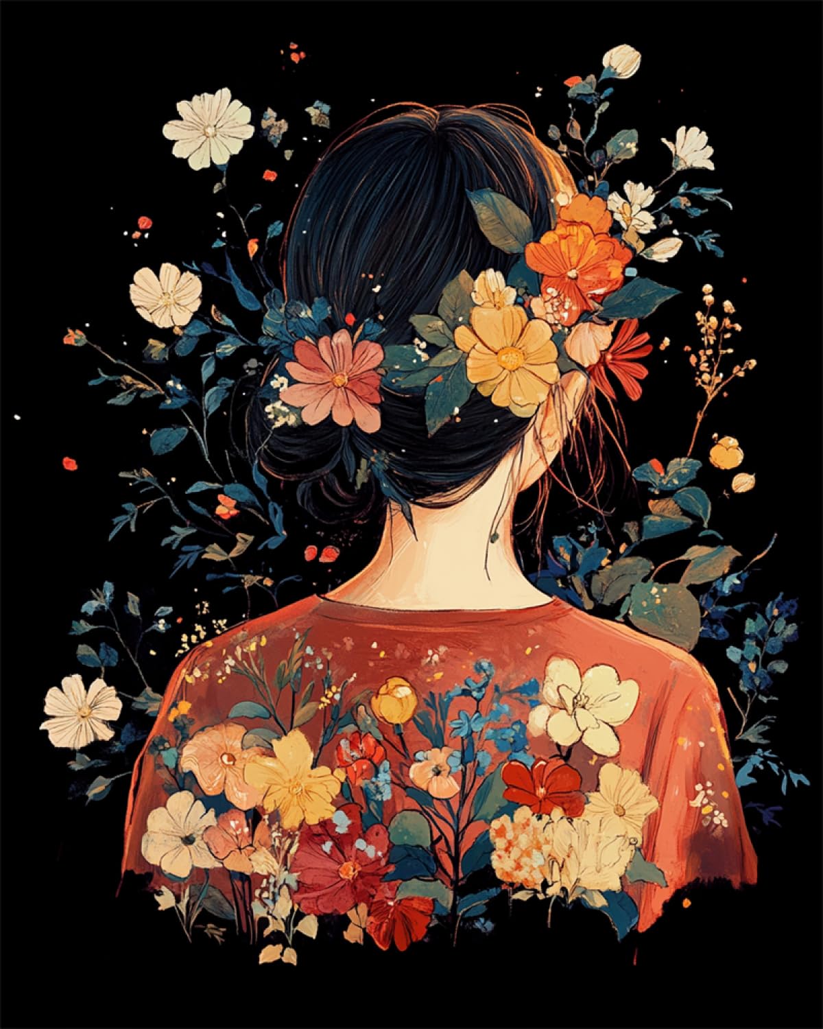 Kit point de croix avec perles haut de gamme tableau fille aux fleurs - 8