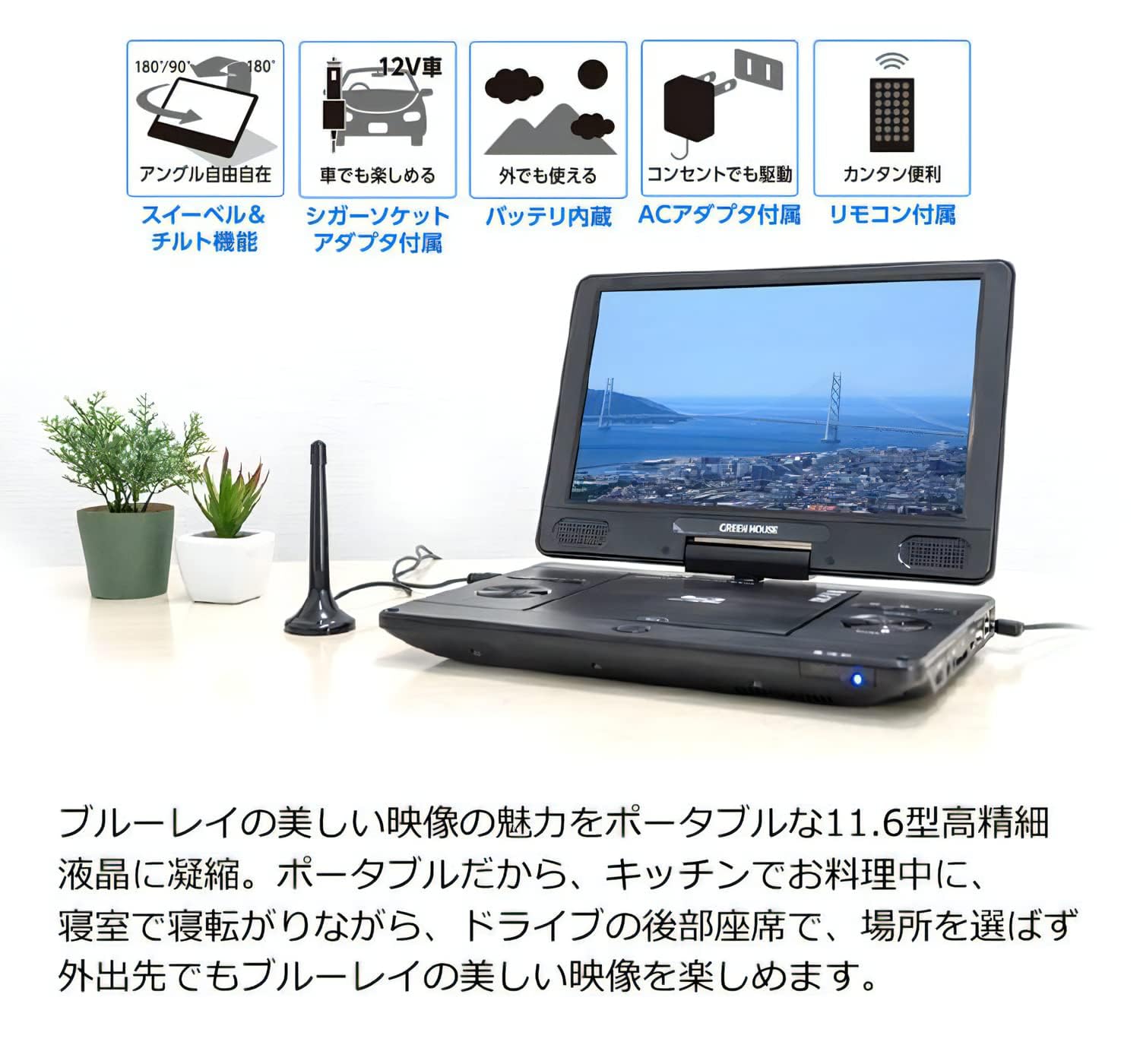 Amazon.co.jp: Greenhouse Portable Blu-ray Player, Full Seg, 10