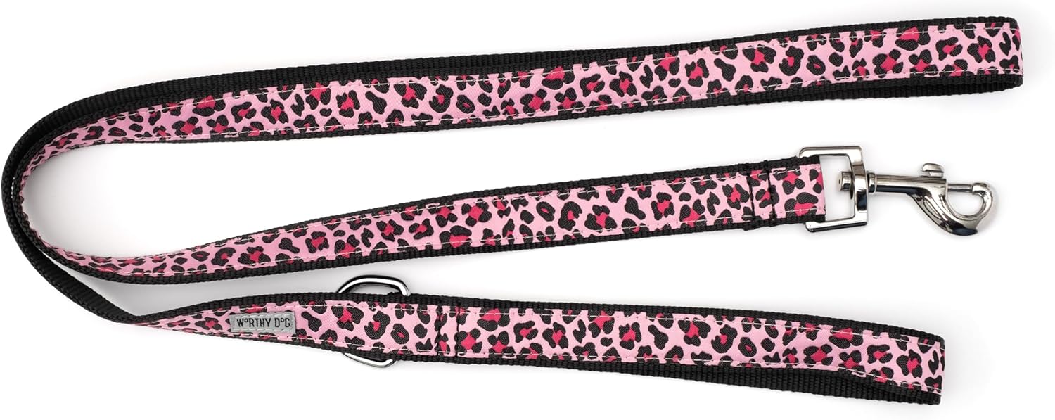 THE WORTHY DOG Leopard Pattern Dog Collar, Durable, Adjustable Cute Dog Collars- Pink, Small