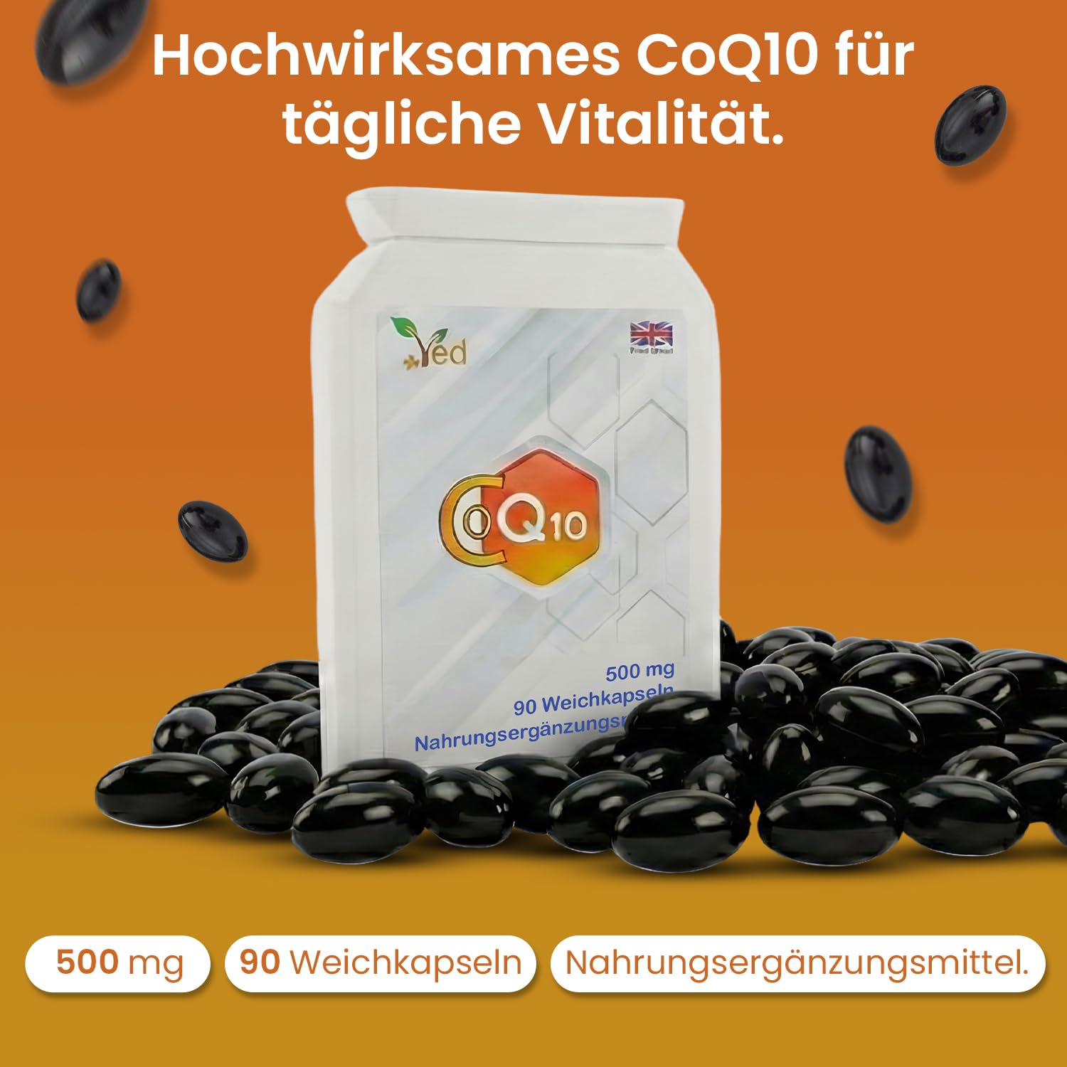 Ved CoQ10-500mg Softgels | All Natural Co Enzym Q10 | Höhere Absorption Formel | Qualität Made Q10 | 270 Softgels (3er Pack)