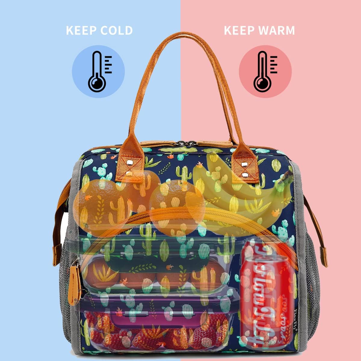 FlowFly Insulated Lunch Bag for Women, Men, Large and Reusable, Handle, Work and Travel Tote and Meal Prep Organizer, Cactus - Image 2
