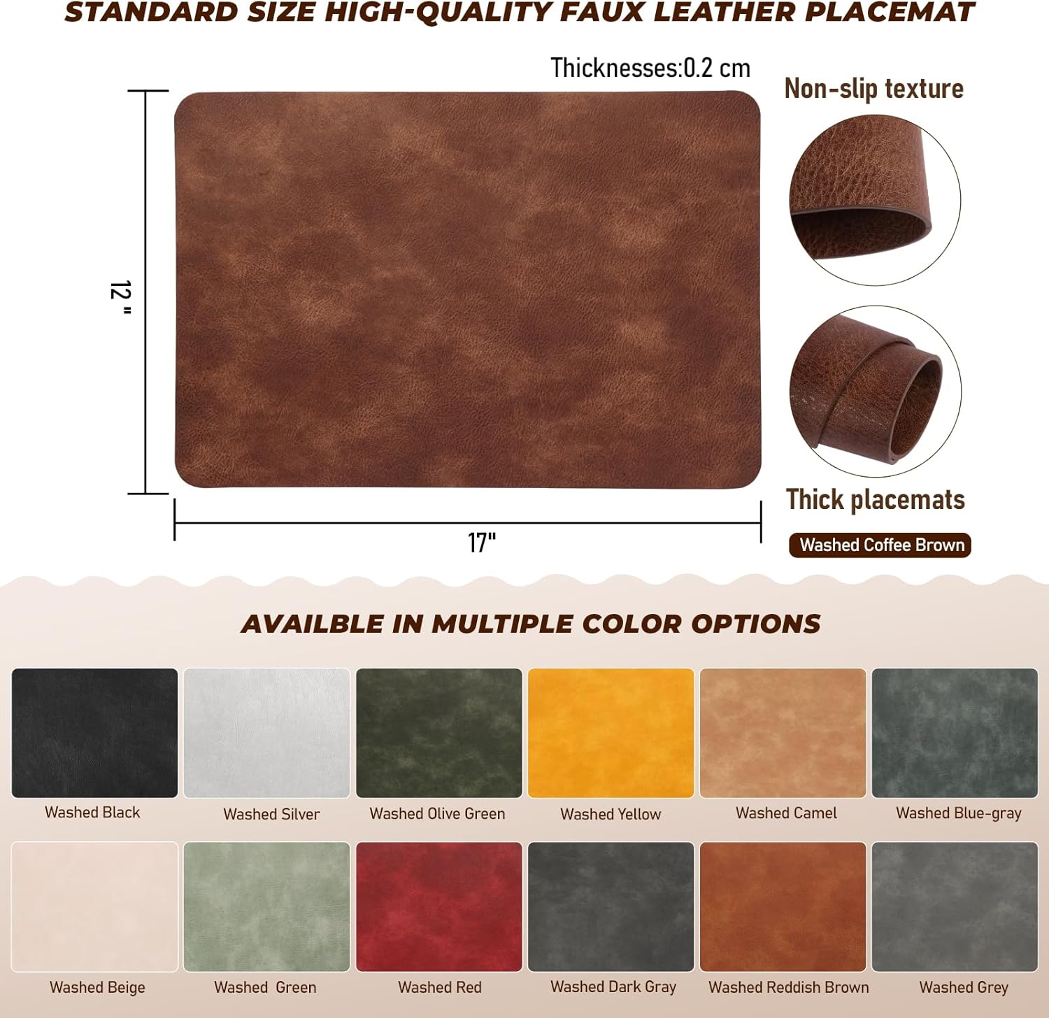 UnivoColors Placemats,Heat Resistant Placemats Set of 6 Washable 12 x 17 Inch,Waterproof Table Mats,Wipeable Pu Place Mats for Kitchen,Dining Room.Dark Gray