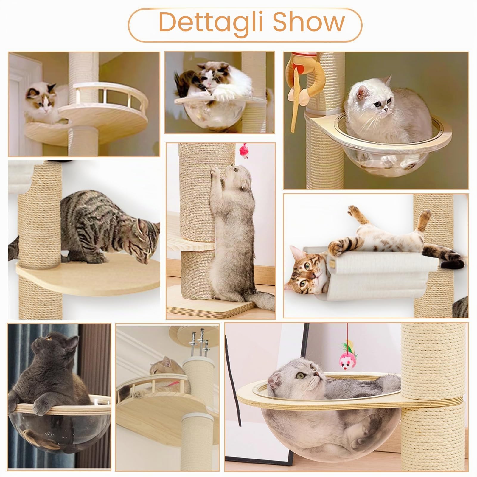 Torre Tiragraffi per Gatti, Altezza Regolabile 300 cm, Albero Stabile per Interni, Torre da Gioco per Gatti di Grandi Dimensioni, Rilassante Beige