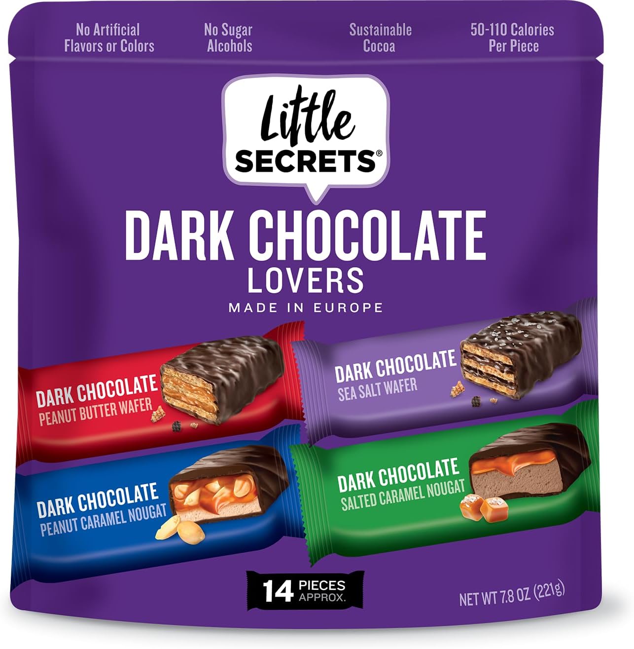 Little Secrets Dark Chocolate Variety Packs | Assorted 14 Bars | 30% Less Sugar | Nothing Artificial | 7.8 Ounce, Pack of 1