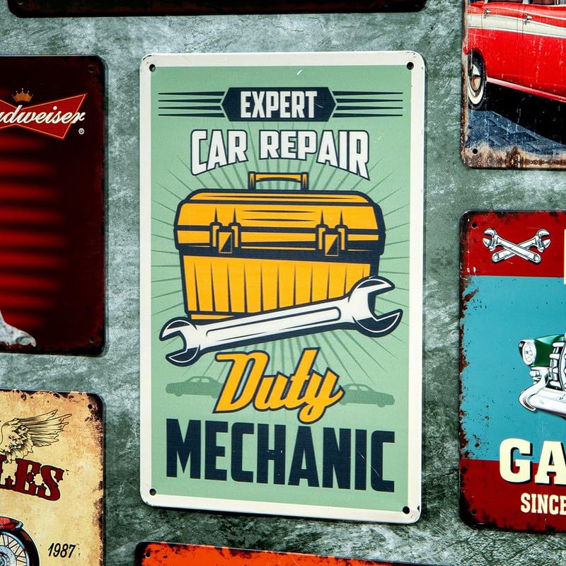 Image of Eazywagon Decorative Retro Metal Signs Wall Plate - 12x8 Inch (Duty Mechanic) | Weatherproof Vintage Metal Sign Plate for Cafe, Home, Bar, Garage | Decorative Wall Hanging Sign Board