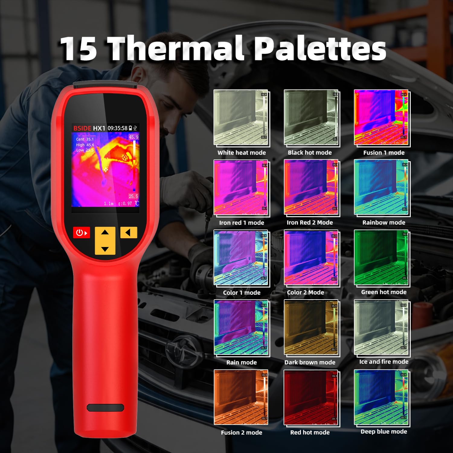 BSIDE HX1 Wärmebildkamera Hochauflösende 240 x 240 Handheld Infrared Thermal Imaging Camera mit 25Hz Bildwiederholrate 15 Farbpaletten -4°F -1022°F 50°FOV für Hauswände Leckortung KFZ Elektronik