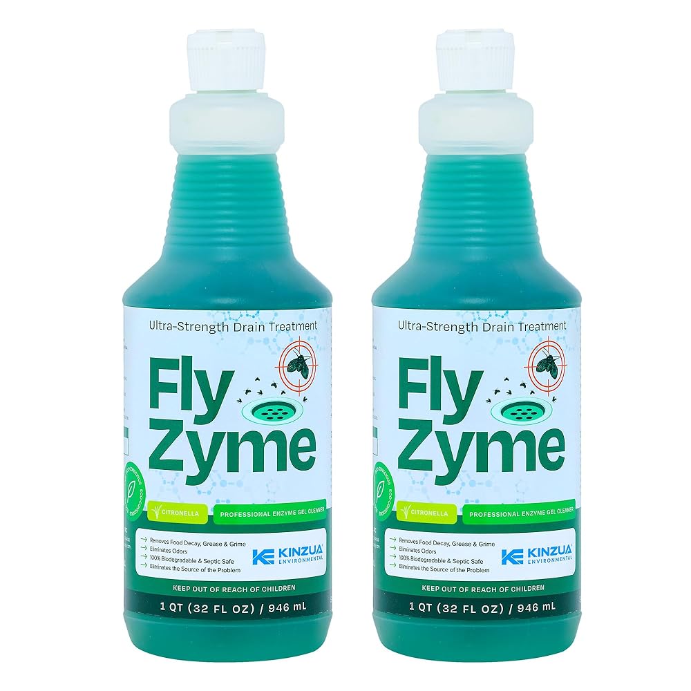 Kinzua Environmental Fly-Zyme, Highly Concentrated Enzyme Drain Cleaner for Pipes & Fruit Flies, Citronella Scented Organic Waste Degrader & Odor Neutralizer, 32 fl oz, Pack of 2