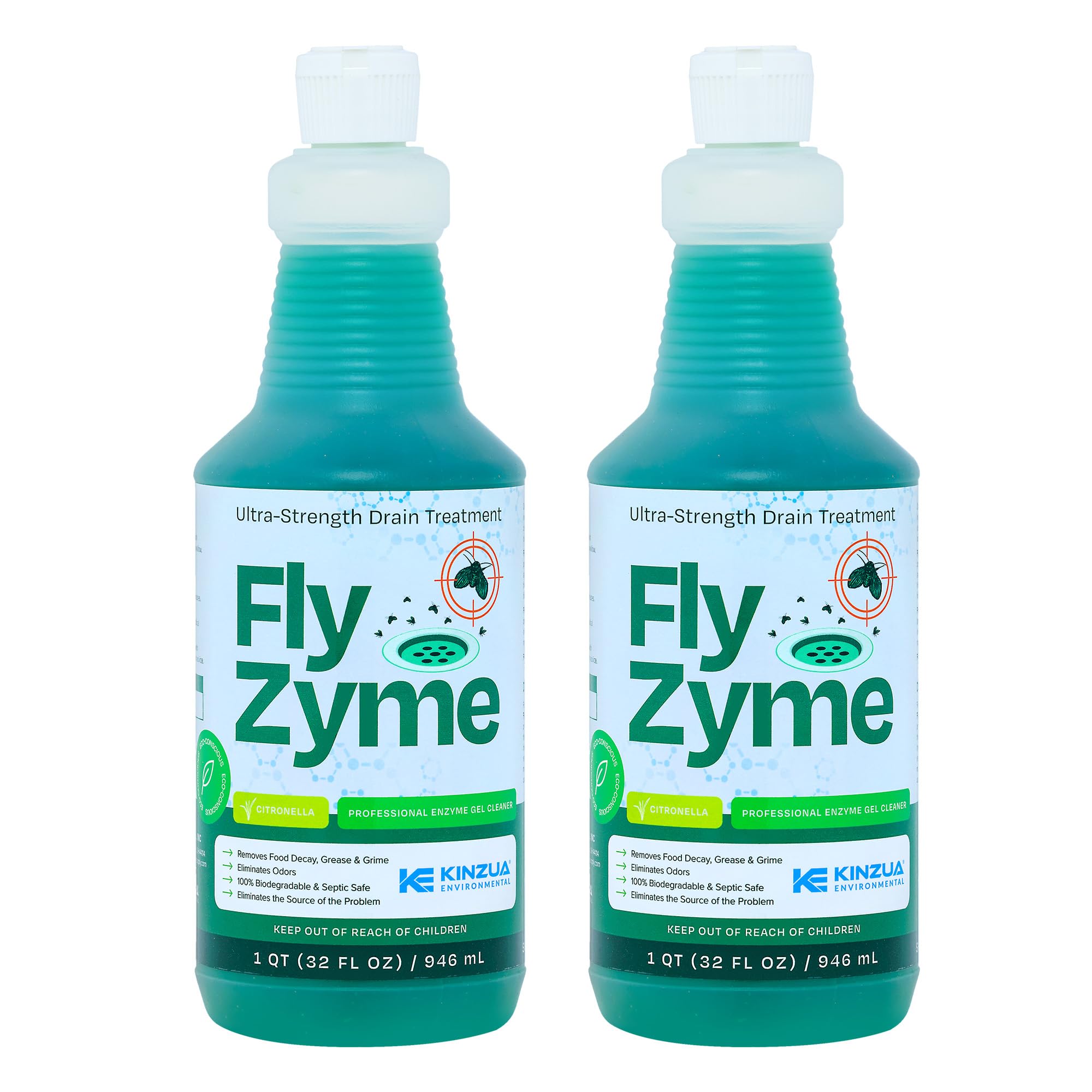 Fly-Zyme Citronella Drain Cleaner for Pipes &amp; Fruit Flies, 32 oz, 2-Pack