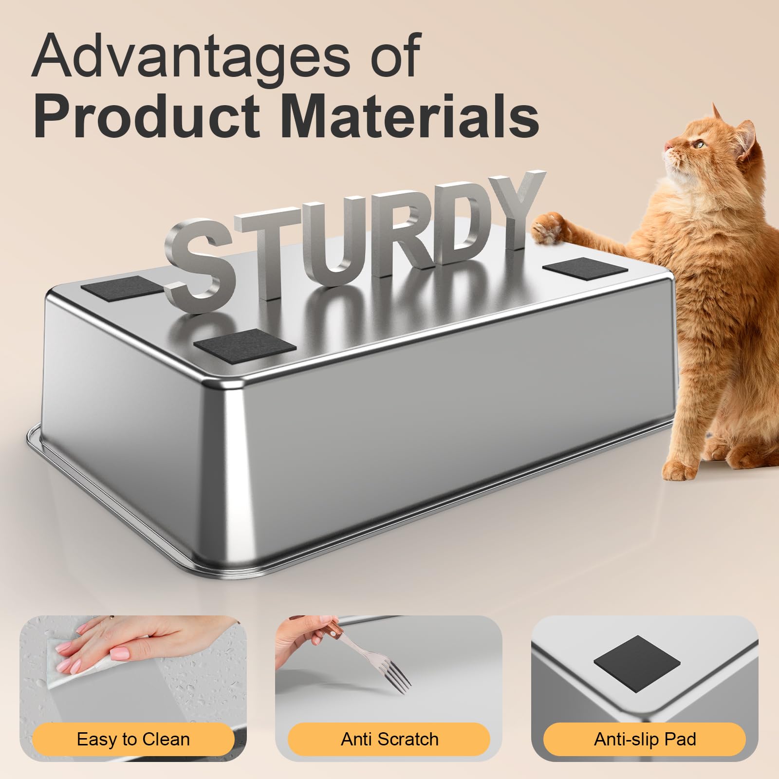Stainless Steel Litter Box with Lid, XL Extra Large Litter Box, Enclosed Top Entry Metal Litterbox for Big Cats, Easy Cleaning, Anti-Leakage & High Sided with Mat, Aisle & Scoop, Light Grey - image 7