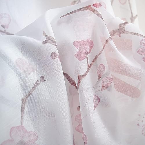 Miniatura 7 de Linentalks Cortinas traslúcidas florales de 84 pulgadas de largo, juego de 2 paneles de flores de cerezo semitraslúcidas para sala de estar,