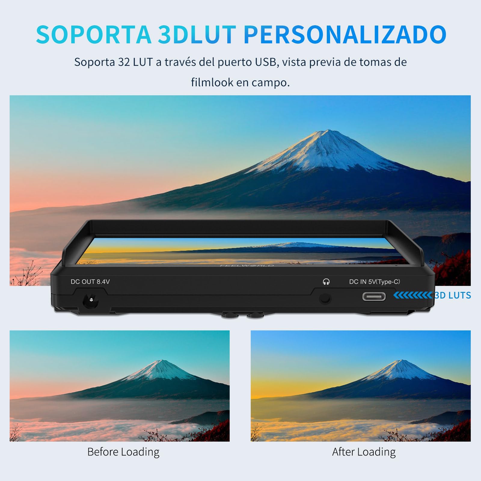 FEELWORLD FW568 V3 Monitor de Campo DSLR de 6 Pulgadas con Batería F550 de 2200 mAh y Estuche de Transporte, LUT de Forma de Onda Video Peaking Focus Assist 1920x1080 IPS 4K Salida de Entrada HDMI