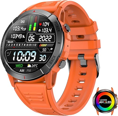 Reloj inteligente militar para hombre, para hacerresponder llamadas de 1.43 pulgadas, AMOLED siempre encendido, resistente al aire libre, reloj